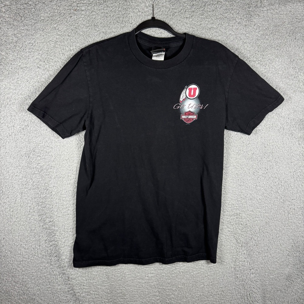 Harley Davidson Salt Lake City Utah Utes Mascot Graphic T-Shirt Medium Black Y2K